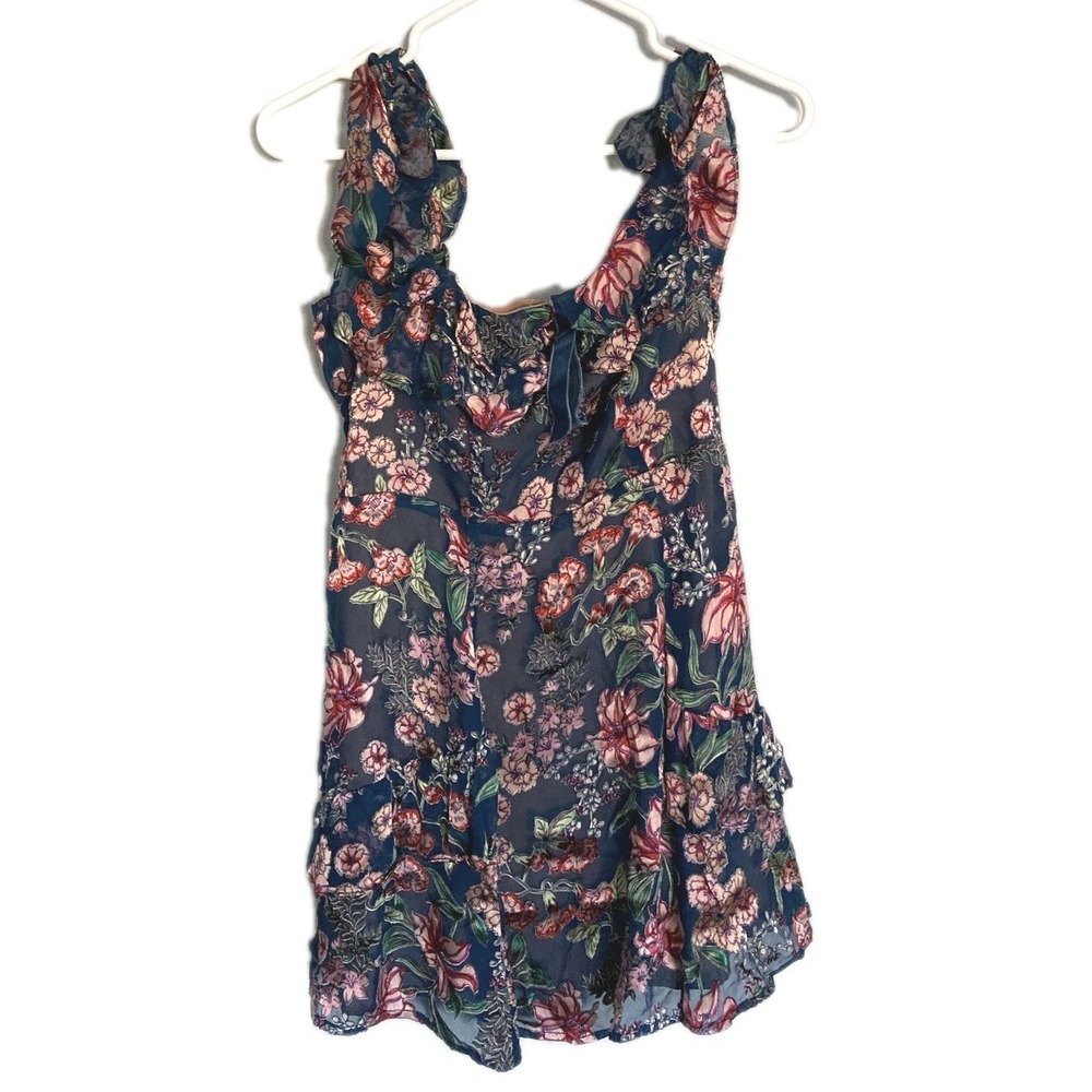 For Love & Lemons Dress Women M Floral Silk Blend Chiffon Mini Baby Doll Ruffle